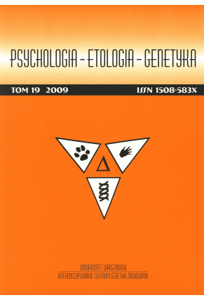 2009 PSYCHOLOGIA – ETOLOGIA – GENETYKA, t. 19 <br> UWAGA!!! Do kupienia także w PDFie