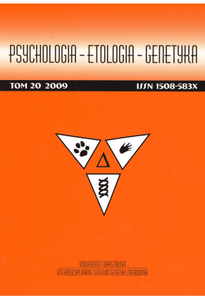 2009 PSYCHOLOGIA – ETOLOGIA – GENETYKA, t. 20 <br>UWAGA! Do kupienia także w PDFie