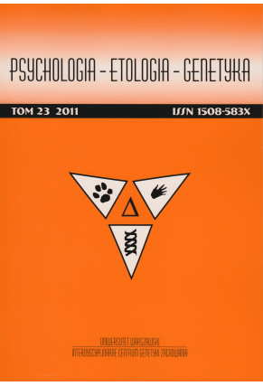 2011 PSYCHOLOGIA – ETOLOGIA – GENETYKA, t. 23 <br>UWAGA! Do kupienia także w PDFie