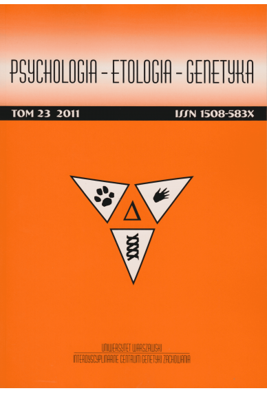 2011 PSYCHOLOGIA – ETOLOGIA – GENETYKA, t. 23 <br>UWAGA! Do kupienia także w PDFie