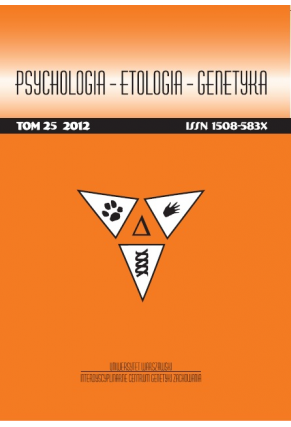 2012 PSYCHOLOGIA – ETOLOGIA – GENETYKA, t. 25 <br>UWAGA! Do kupienia także w PDFie