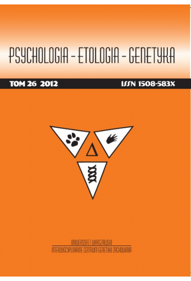 2012 PSYCHOLOGIA – ETOLOGIA – GENETYKA, t. 26 <br>UWAGA! Do kupienia także w PDFie