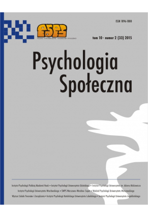 2015 PSYCHOLOGIA SPOŁECZNA NR 2 (33)  tom 10 <br> Uwaga! Do kupienia także w PDFie