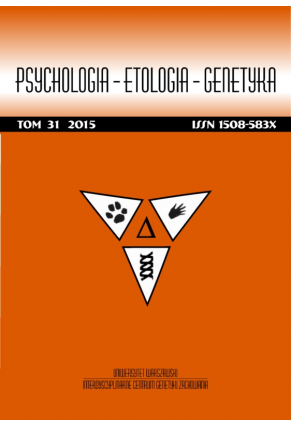 2015 PSYCHOLOGIA – ETOLOGIA – GENETYKA <br>t. 31 <br>Uwaga! Do kupienia także w PDFie
