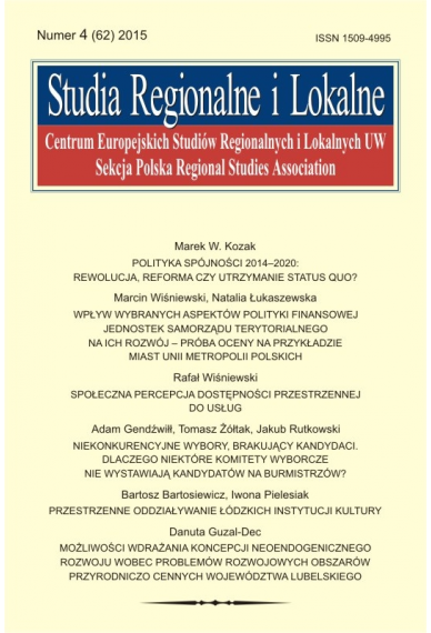 2015 STUDIA REGIONALNE I LOKALNE, NR 4 (62) <br> Uwaga! Do kupienia także w PDFie