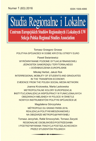 2016 STUDIA REGIONALNE I LOKALNE, NR 1 (63) <br> Uwaga! Do kupienia także w PDFie