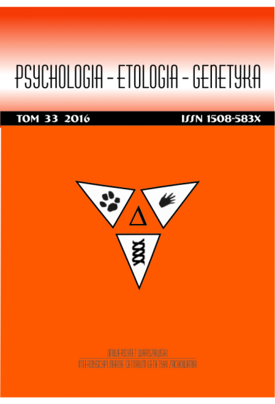 2016 PSYCHOLOGIA – ETOLOGIA – GENETYKA <br>t. 33 <br>UWAGA, do kupienia także w PDFie!