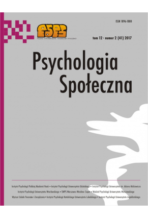 2017 PSYCHOLOGIA SPOŁECZNA NR 2 (41) tom 12 <br> Uwaga! Do kupienia także w PDFie