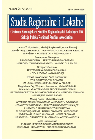 2018 STUDIA REGIONALNE I LOKALNE, NR 2 (72) <br> Uwaga! Do kupienia także w PDFie