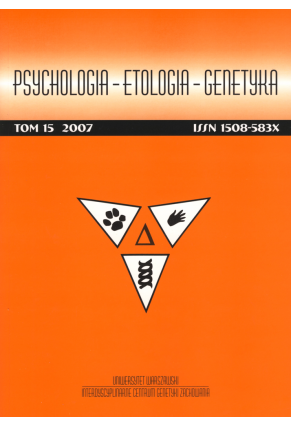 2007 PSYCHOLOGIA – ETOLOGIA – GENETYKA, t. 15 <br>UWAGA!!! Do kupienia także w PDFie