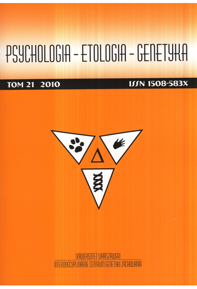 2010 PSYCHOLOGIA – ETOLOGIA – GENETYKA, t. 21 <br>UWAGA! Do kupienia także w PDFie