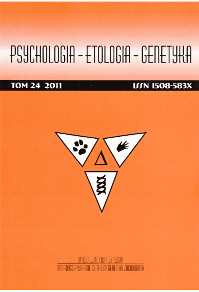 2011 PSYCHOLOGIA – ETOLOGIA – GENETYKA, t. 24 <br>UWAGA! Do kupienia także w PDFie